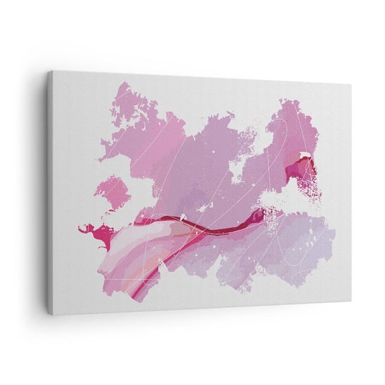 Obraz na płótnie - Mapa różowego świata - 70x50cm - Minimalizm Pastelowa Mapa - Nowoczesny Canvas obraz do salonu do sypialni ARTTOR ARTTOR