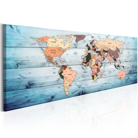 Obraz na płótnie: Mapa świata na błękitnych deskach, 150x50 cm zakup.se