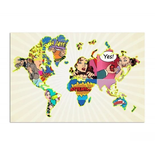 Obraz na płótnie, Mapa Świata Pop-art, 50x40 cm Feeby