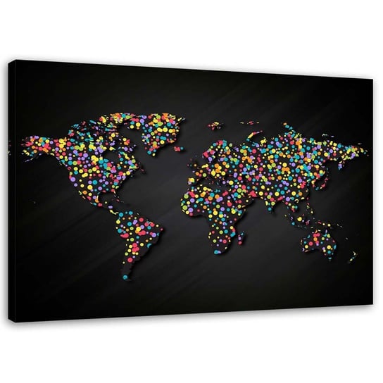 Obraz na płótnie, Mapa świata z kolorowymi kropkami - 90x60 Inna marka
