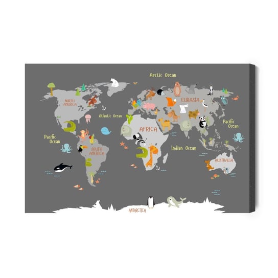 Obraz Na Płótnie Mapa Świata Ze Zwierzątkami 90x60 Inna marka