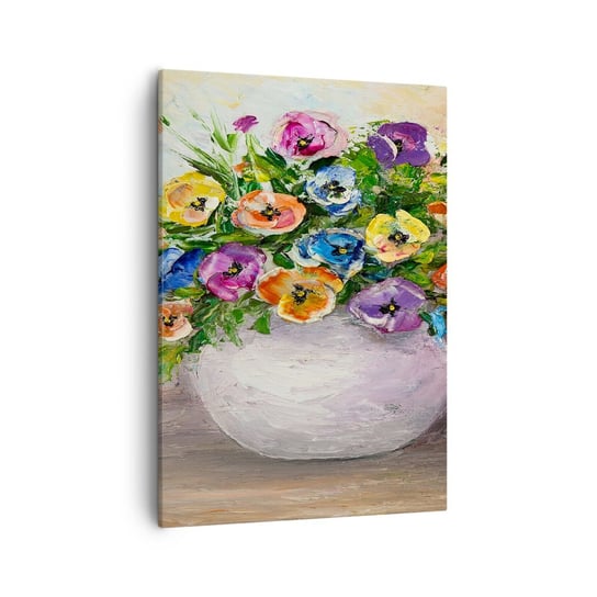 Obraz na płótnie - Martwa natura z białym wazonem - 50x70cm - Kwiaty Wazon Z Kwiatami Impresjonizm - Nowoczesny Canvas obraz do salonu do sypialni ARTTOR ARTTOR