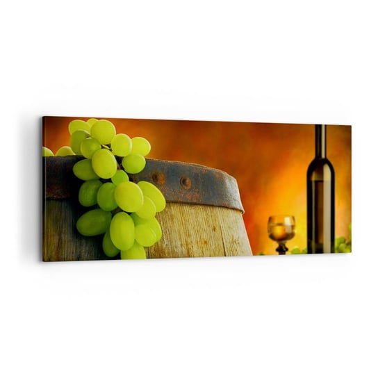 Obraz na płótnie - Martwa natura z butelką wina i kiścią winogron - 120x50cm - Winogrono Wino  Beczka Wina - Nowoczesny obraz na ścianę do salonu do sypialni ARTTOR ARTTOR