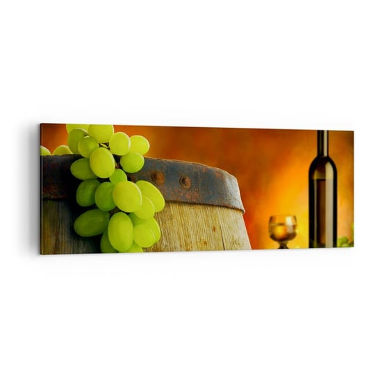 Obraz na płótnie - Martwa natura z butelką wina i kiścią winogron - 140x50cm - Winogrono Wino  Beczka Wina - Nowoczesny Canvas obraz do salonu do sypialni ARTTOR ARTTOR