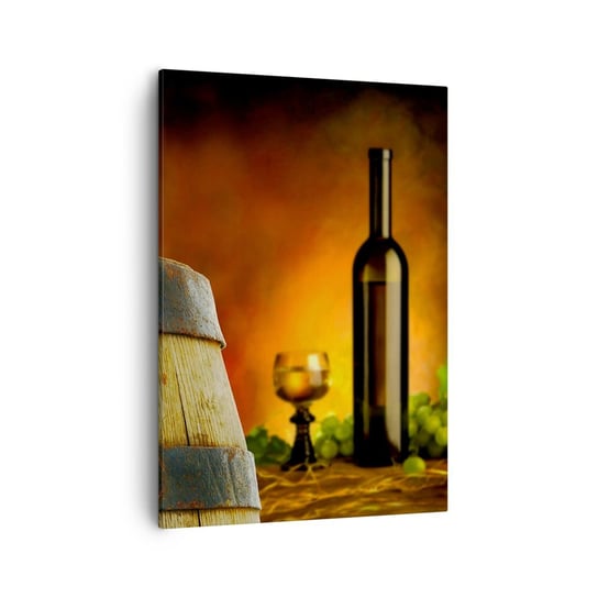 Obraz na płótnie - Martwa natura z butelką wina i kiścią winogron - 50x70cm - Winogrono Wino  Beczka Wina - Nowoczesny Canvas obraz do salonu do sypialni ARTTOR ARTTOR