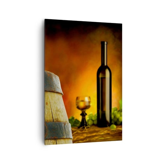 Obraz na płótnie - Martwa natura z butelką wina i kiścią winogron - 70x100cm - Winogrono Wino  Beczka Wina - Nowoczesny foto obraz w ramie do salonu do sypialni ARTTOR ARTTOR