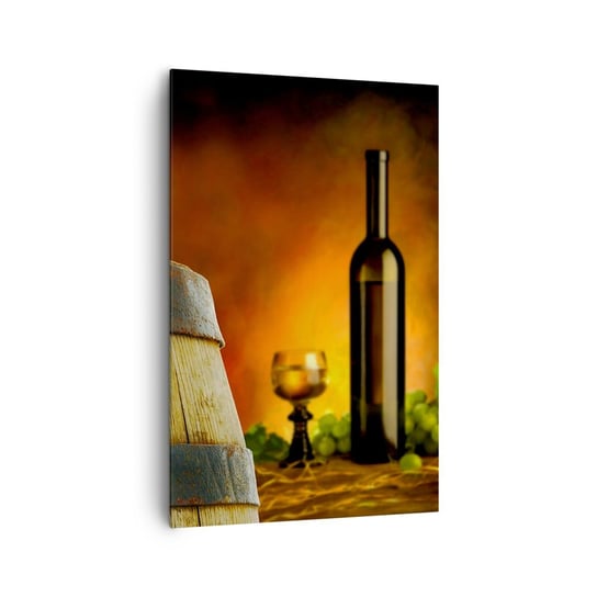 Obraz na płótnie - Martwa natura z butelką wina i kiścią winogron - 80x120cm - Winogrono Wino  Beczka Wina - Nowoczesny obraz na ścianę do salonu do sypialni ARTTOR ARTTOR