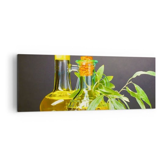 Obraz na płótnie - Martwa natura z oliwkami i oliwą - 140x50cm - Gastronomia Oliwki Oliwa - Nowoczesny Canvas obraz do salonu do sypialni ARTTOR ARTTOR