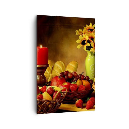 Obraz na płótnie - Martwa natura z pieczywem i owocami - 80x120cm - Gastronomia Kwiaty Owoce - Nowoczesny obraz na ścianę do salonu do sypialni ARTTOR ARTTOR