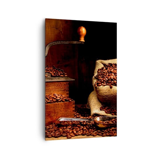 Obraz na płótnie - Martwa natura z ziarnami kawy i młynkiem - 80x120cm - Gastronomia Kawa Młynek Do Kawy - Nowoczesny obraz na ścianę do salonu do sypialni ARTTOR ARTTOR