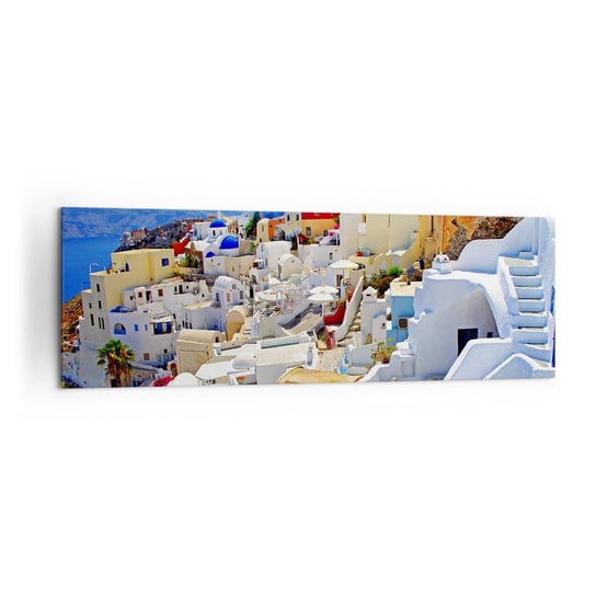 Obraz na płótnie - Marzenie o greckim lecie - 160x50cm - Architektura Krajobraz Santorini - Nowoczesny foto obraz w ramie do salonu do sypialni ARTTOR ARTTOR