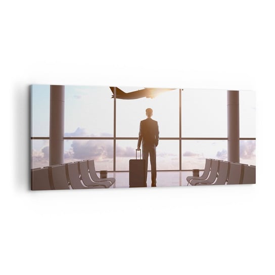 Obraz na płótnie - Masz czas, zwolnij - 120x50cm - Lotnisko Samolot Pasażerski Podróże - Nowoczesny obraz na ścianę do salonu do sypialni ARTTOR ARTTOR
