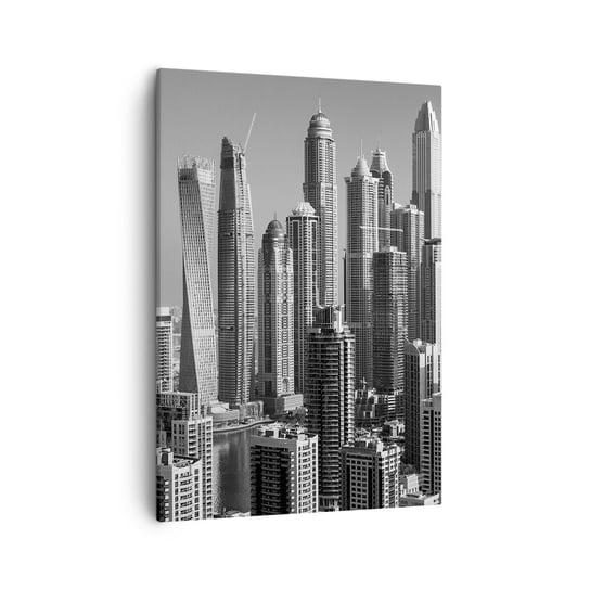 Obraz na płótnie - Miasto nad pustynią - 50x70cm - Architektura Miasto Dubaj - Nowoczesny Canvas obraz do salonu do sypialni ARTTOR ARTTOR