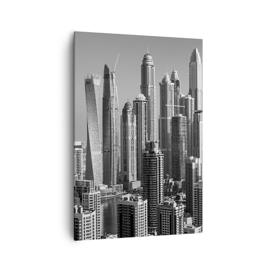 Obraz na płótnie - Miasto nad pustynią - 70x100cm - Architektura Miasto Dubaj - Nowoczesny foto obraz w ramie do salonu do sypialni ARTTOR ARTTOR