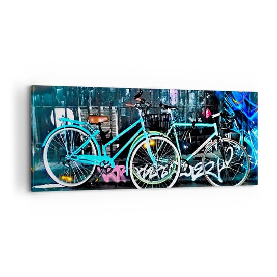 Obraz na płótnie - Miasto woła - 100x40cm - Rower Graffiti Mural - Nowoczesny foto obraz w ramie do salonu do sypialni ARTTOR ARTTOR
