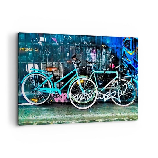 Obraz na płótnie - Miasto woła - 100x70cm - Rower Graffiti Mural - Nowoczesny foto obraz w ramie do salonu do sypialni ARTTOR ARTTOR