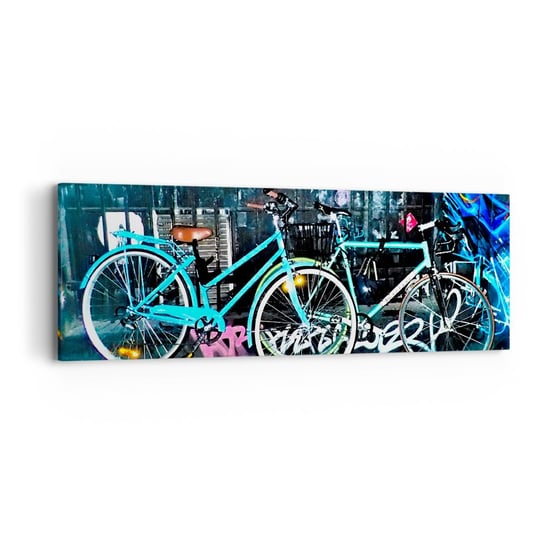 Obraz na płótnie - Miasto woła - 90x30cm - Rower Graffiti Mural - Nowoczesny Canvas obraz do salonu do sypialni ARTTOR ARTTOR