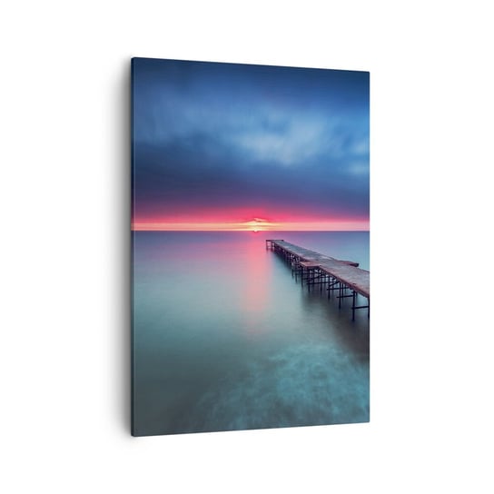 Obraz na płótnie - Między niebem a ziemią - 50x70cm - Krajobraz Morze Zachód Słońca - Nowoczesny Canvas obraz do salonu do sypialni ARTTOR ARTTOR