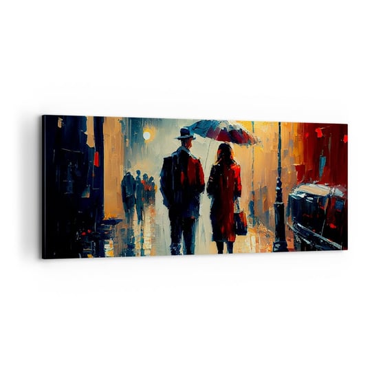 Obraz na płótnie - Miejska love story - 100x40cm - Romantyzm Para Pejzaż - Nowoczesny foto obraz w ramie do salonu do sypialni ARTTOR ARTTOR