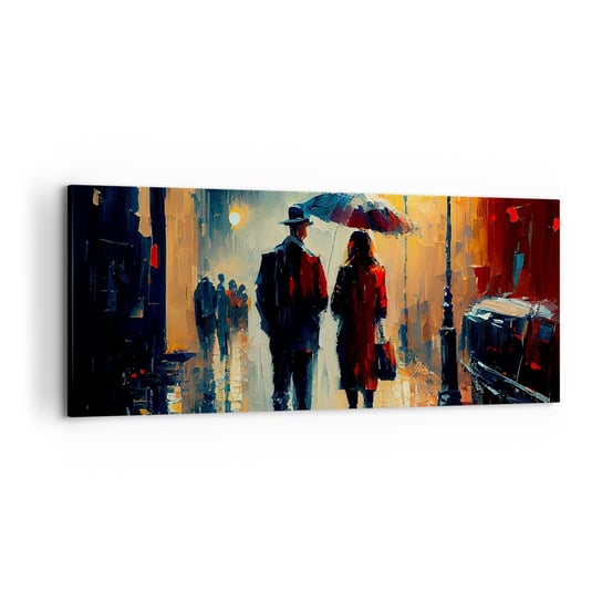 Obraz na płótnie - Miejska love story - 120x50cm - Romantyzm Para Pejzaż - Nowoczesny obraz na ścianę do salonu do sypialni ARTTOR ARTTOR