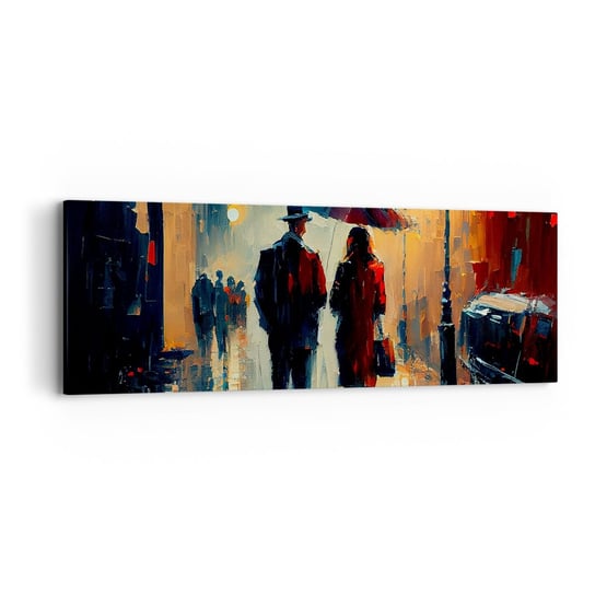 Obraz na płótnie - Miejska love story - 90x30cm - Romantyzm Para Pejzaż - Nowoczesny Canvas obraz do salonu do sypialni ARTTOR ARTTOR
