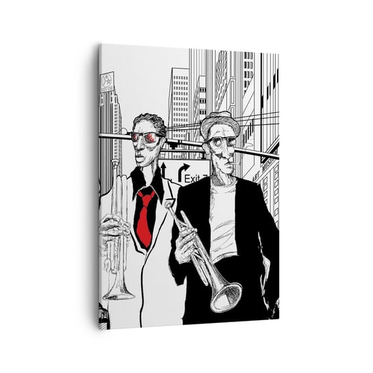 Obraz na płótnie - Miejska rapsodia w czerni i czerwieni - 50x70cm - Nowy Jork Jazz Muzyka - Nowoczesny Canvas obraz do salonu do sypialni ARTTOR ARTTOR