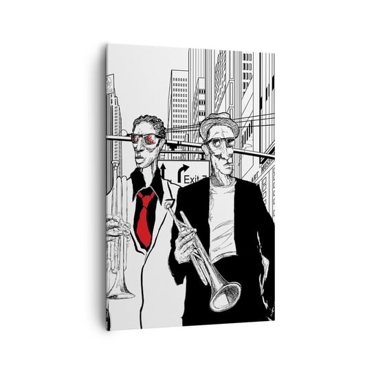 Obraz na płótnie - Miejska rapsodia w czerni i czerwieni - 80x120cm - Nowy Jork Jazz Muzyka - Nowoczesny obraz na ścianę do salonu do sypialni ARTTOR ARTTOR