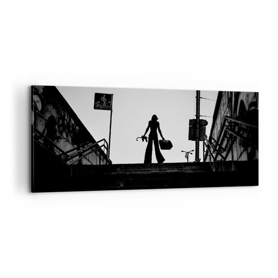 Obraz na płótnie - Miejska wędrówka - 100x40cm - Miasto Kobieta Modelka - Nowoczesny foto obraz w ramie do salonu do sypialni ARTTOR ARTTOR