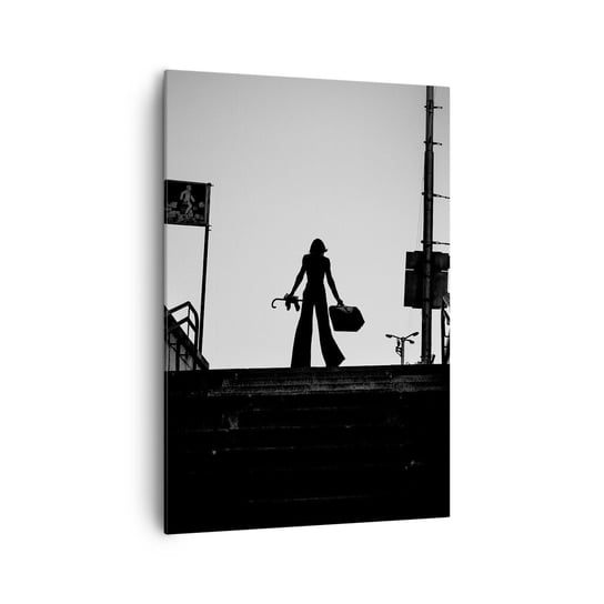 Obraz na płótnie - Miejska wędrówka - 70x100cm - Miasto Kobieta Modelka - Nowoczesny foto obraz w ramie do salonu do sypialni ARTTOR ARTTOR