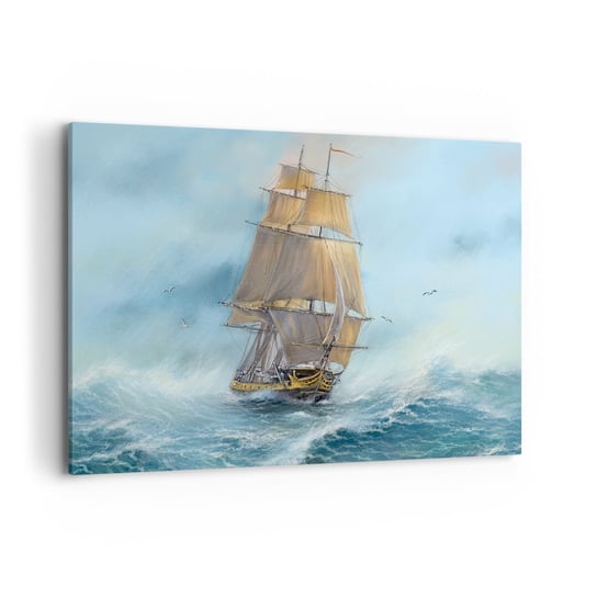 Obraz na płótnie - Mknący po falach - 120x80cm - Morze Statek Marynistyczny - Nowoczesny obraz na ścianę do salonu do sypialni ARTTOR ARTTOR
