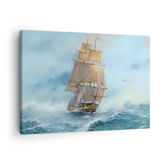 Obraz na płótnie - Mknący po falach - 70x50cm - Morze Statek Marynistyczny - Nowoczesny Canvas obraz do salonu do sypialni ARTTOR ARTTOR