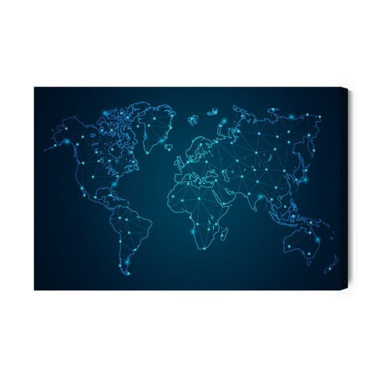 Obraz Na Płótnie Modernistyczna Niebieska Mapa Świata 100x70 NC Inna marka