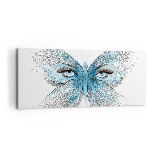 Obraz na płótnie - Modraszek eros - 120x50cm - Abstrakcja Motyl Kobiece Oczy - Nowoczesny obraz na ścianę do salonu do sypialni ARTTOR ARTTOR