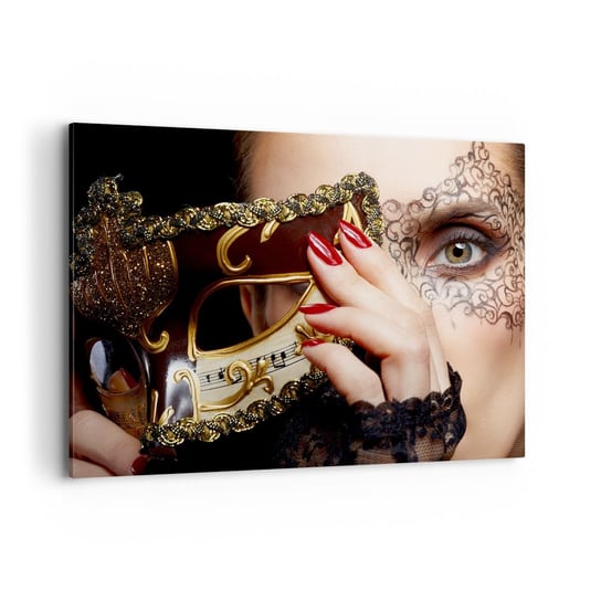 Obraz na płótnie - Mój świat jest barokowy - 100x70cm - Kobieta Maska Wenecka Bal - Nowoczesny foto obraz w ramie do salonu do sypialni ARTTOR ARTTOR
