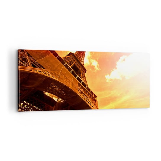 Obraz na płótnie - Monumentalna, bo pozłacana słońcem - 100x40cm - Miasto Paryż Wieża Eiffla - Nowoczesny foto obraz w ramie do salonu do sypialni ARTTOR ARTTOR