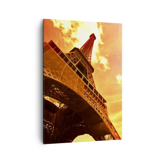 Obraz na płótnie - Monumentalna, bo pozłacana słońcem - 50x70cm - Miasto Paryż Wieża Eiffla - Nowoczesny Canvas obraz do salonu do sypialni ARTTOR ARTTOR