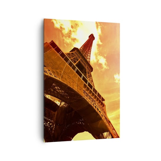 Obraz na płótnie - Monumentalna, bo pozłacana słońcem - 70x100cm - Miasto Paryż Wieża Eiffla - Nowoczesny foto obraz w ramie do salonu do sypialni ARTTOR ARTTOR