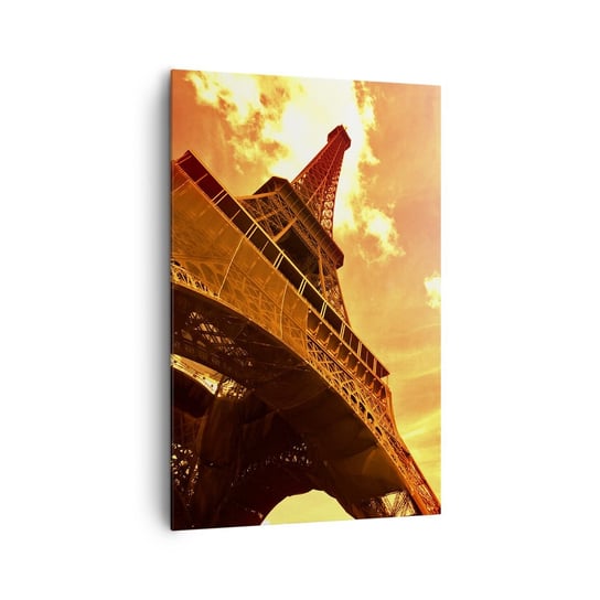 Obraz na płótnie - Monumentalna, bo pozłacana słońcem - 80x120cm - Miasto Paryż Wieża Eiffla - Nowoczesny obraz na ścianę do salonu do sypialni ARTTOR ARTTOR