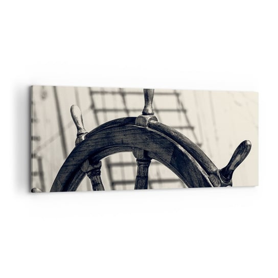 Obraz na płótnie - Morskie opowieści - 100x40cm - Marynistyczne Żeglarstwo Koło Sterowe - Nowoczesny foto obraz w ramie do salonu do sypialni ARTTOR ARTTOR
