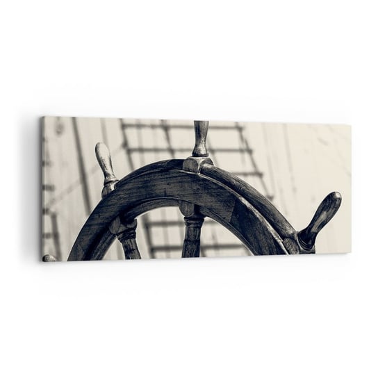 Obraz na płótnie - Morskie opowieści - 120x50cm - Marynistyczne Żeglarstwo Koło Sterowe - Nowoczesny obraz na ścianę do salonu do sypialni ARTTOR ARTTOR
