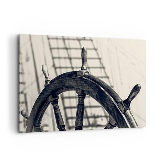 Obraz na płótnie - Morskie opowieści - 120x80cm - Marynistyczne Żeglarstwo Koło Sterowe - Nowoczesny obraz na ścianę do salonu do sypialni ARTTOR ARTTOR