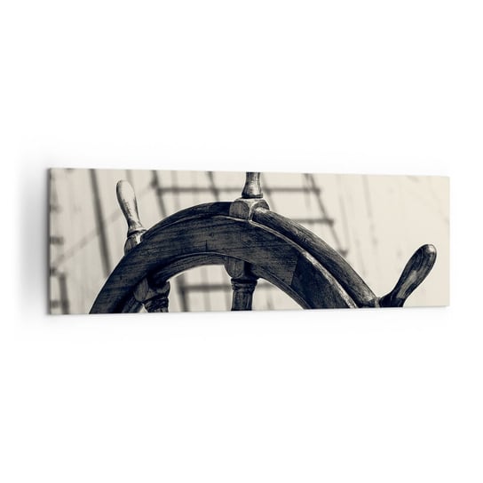 Obraz na płótnie - Morskie opowieści - 160x50cm - Marynistyczne Żeglarstwo Koło Sterowe - Nowoczesny foto obraz w ramie do salonu do sypialni ARTTOR ARTTOR