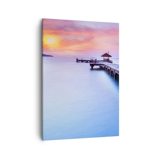Obraz na płótnie - Morze spokoju aż po horyzont - 50x70cm - Krajobraz Morze Pomost - Nowoczesny Canvas obraz do salonu do sypialni ARTTOR ARTTOR