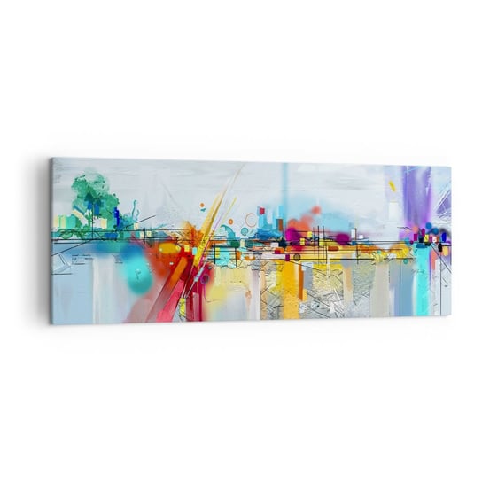 Obraz na płótnie - Most radości nad rzeką życia - 140x50cm - Abstrakcja Sztuka Surrealizm - Nowoczesny Canvas obraz do salonu do sypialni ARTTOR ARTTOR