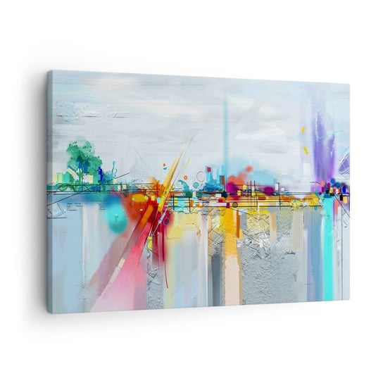 Obraz na płótnie - Most radości nad rzeką życia - 70x50cm - Abstrakcja Sztuka Surrealizm - Nowoczesny Canvas obraz do salonu do sypialni ARTTOR ARTTOR