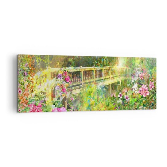 Obraz na płótnie - Mostek wiosennych westchnień - 140x50cm - Krajobraz Kwiaty Ogród - Nowoczesny Canvas obraz do salonu do sypialni ARTTOR ARTTOR