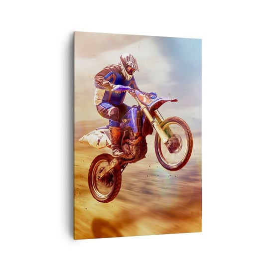 Obraz na płótnie - Motocyklowy zawrót głowy - 70x100cm - Motocross Sport Motocyklista - Nowoczesny foto obraz w ramie do salonu do sypialni ARTTOR ARTTOR