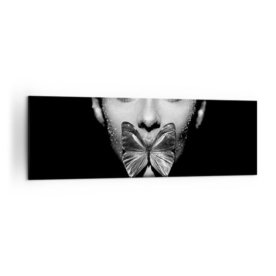Obraz na płótnie - Motyli pocałunek - 160x50cm - Abstrakcja Kobieta Motyl - Nowoczesny foto obraz w ramie do salonu do sypialni ARTTOR ARTTOR