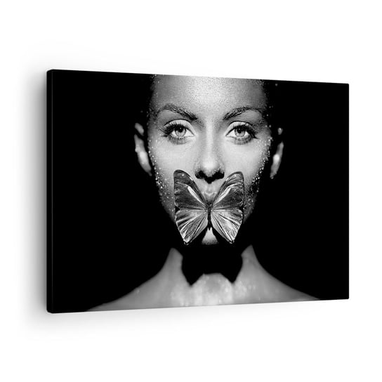 Obraz na płótnie - Motyli pocałunek - 70x50cm - Abstrakcja Kobieta Motyl - Nowoczesny Canvas obraz do salonu do sypialni ARTTOR ARTTOR