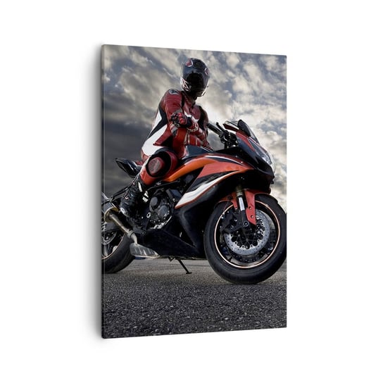 Obraz na płótnie - Mroczny jeździec - 50x70cm - Motoryzacja Motocykl Wyścig - Nowoczesny Canvas obraz do salonu do sypialni ARTTOR ARTTOR